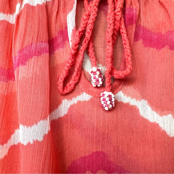 Chicos Semi Sheer Long Sleeve Tunic Top Womens Size 2 (large) Beaded Pink/Orange - Picture 4 of 13